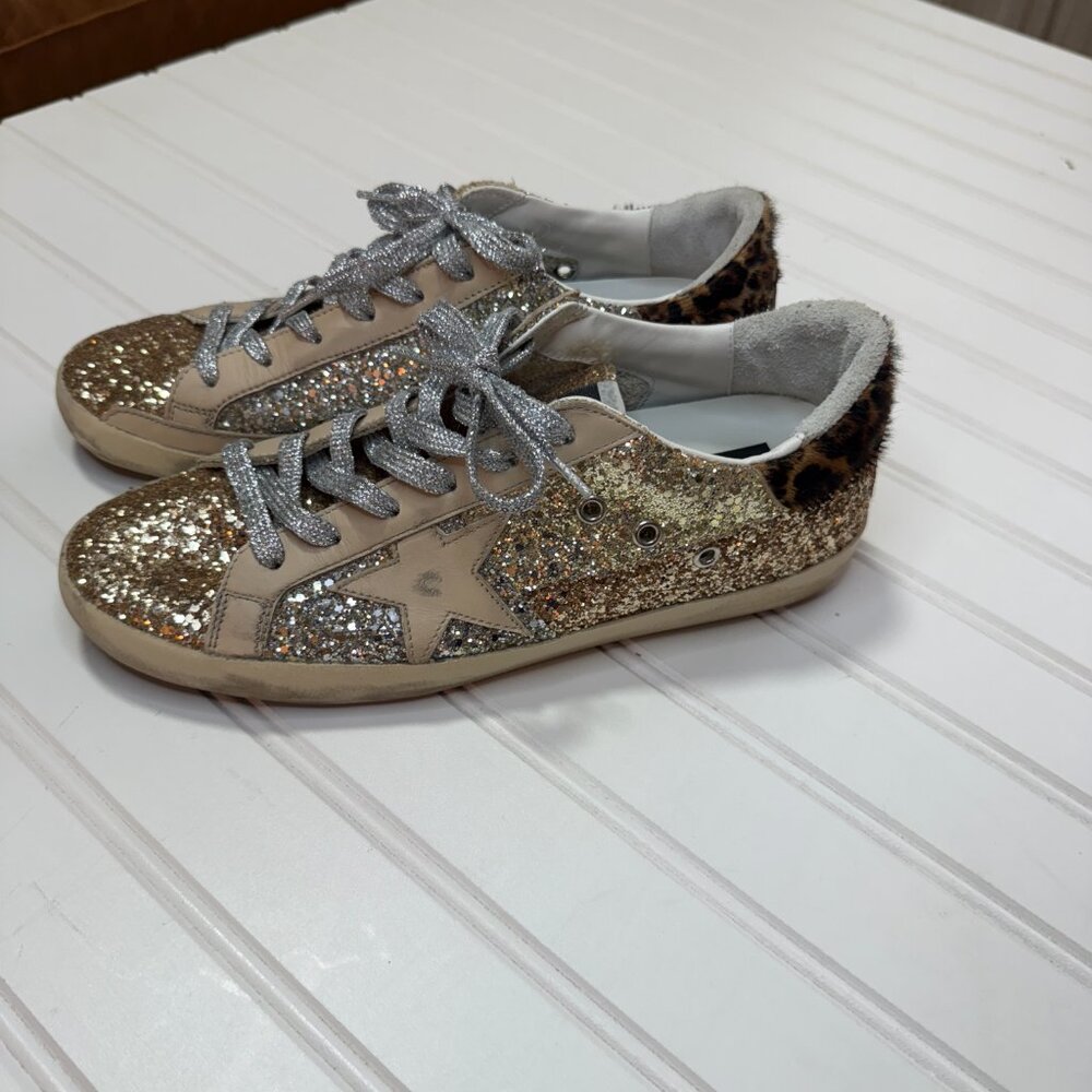 Golden Goose Superstar Glitter Animal Leopard Print Sneakers  Size: 10 / 40 - Picture 6 of 13